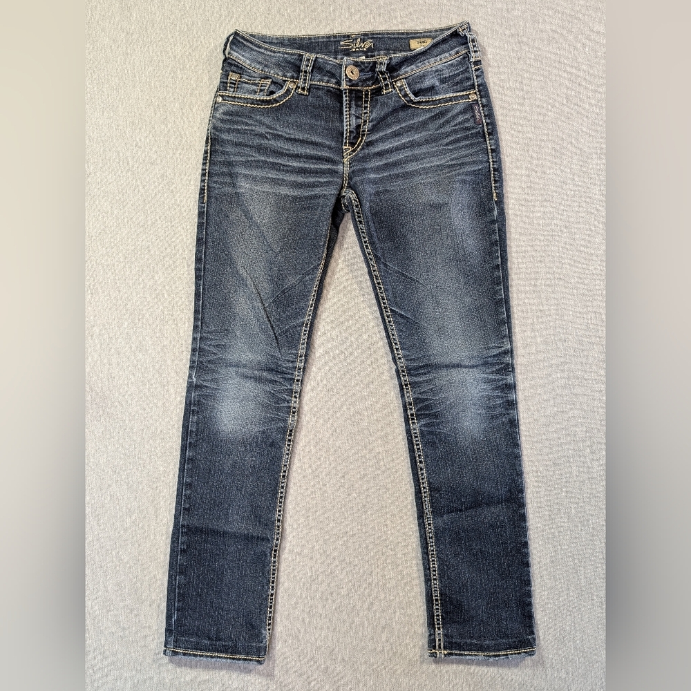 Silver Jeans Suki Slim Fit Women's 28 X 31 Blue Embroidered